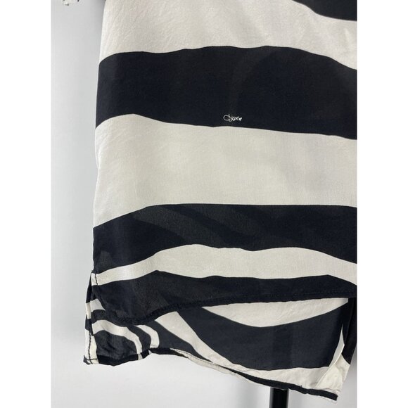 DIANE VON FURSTENBERG Black White Animal Zebra Button Back Short Sleeve Blouse M - Picture 4 of 9